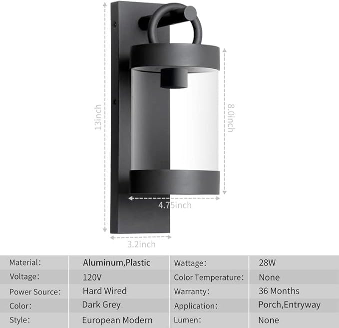 Outdoor Dusk to Dawn Outdoor Wall Lantern Grey Modern Exterior Wall Mount Light Fixture with Photocell E26 Waterproof Porch Light for Patio Garage Front Door (Bulbs Not Included)
