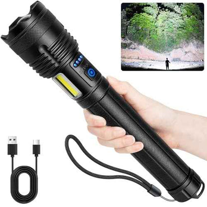 Rechargeable Flashlights 90000 High Lumen, 10000 ?Ah ¥ÂATTERY LED Flashlight with Cob-Light for Home, Super Bright Flash Light 7 Modes, IPX7 Waterproof for Outdoor Camping