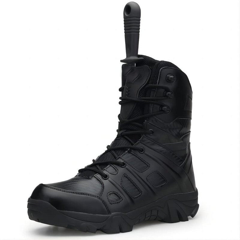 BORAMAX Men's Hiking Shoes Stealth Force Waterproof Black Tactical Boots, Men Leather Side Zip Military Combat Desert Boots