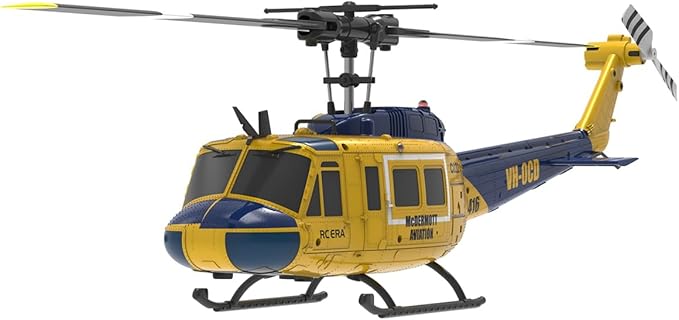 C032 UH-1 Huey RC Helicopter for Adults 1/48 Scale 2.4G 6CH Flybarless Remote Control Military Helicopter 3D Stunt Flight &amp High-Precision RC Airplane for Beginners (Yellow-Blue(2 Batteries))