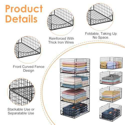 JKsmart 4-Tier Stackable Closet Organizers and Clothes Storage Shelves - Clothes Storage Bins for Jeans, Pants, and Sweaters - Wardrobe Cupboard Organizer for Closet Organization-Black
