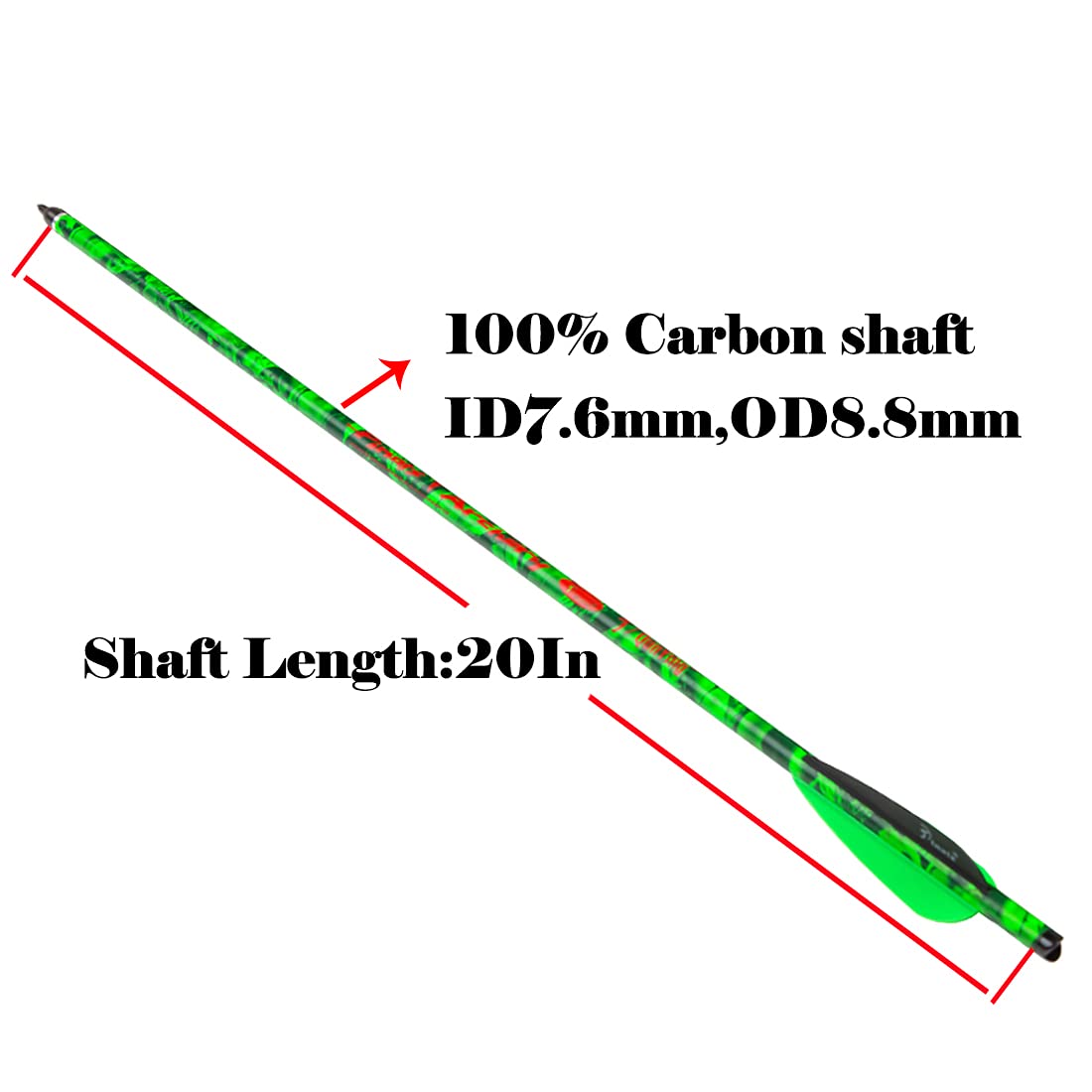 Pinals Archery Camo 400 Grain Crossbow Bolts 22 20 inch Carbon Hunting Arrows Crossbolt 12PCS Green 20"