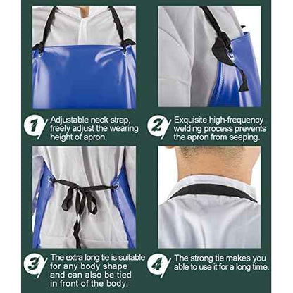 Chemical Resistant Vinyl Apron - Blue Plus Size Unisex PVC Aprons for Dishwashing,Dog Grooming,Gardening,Fish Cleaning,Lab Work£¨5 Pack£©