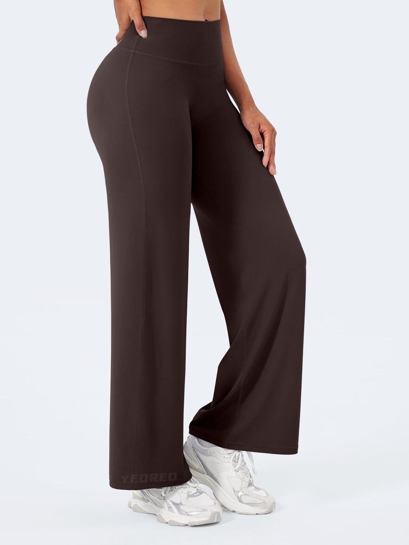 YEOREO Workout Leggings Womens No Front Seam Straight Leggings 29" High Waist Buttery Eddiy Gym Yoga Pants Dark Brown XL