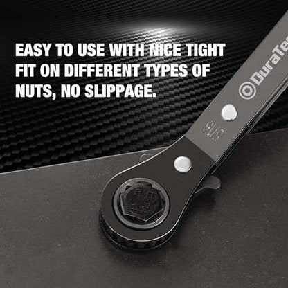 DURATECH 1/4 Inch x5/16 Inch Double Offset Box End Reversible Ratcheting Wrench, SAE, Heavy-duty, Matte Chrome Plated, Ratchet Spanner Crooked for Narrow Spaces