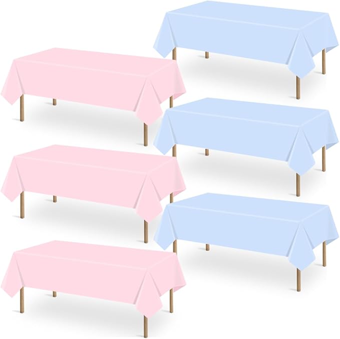 6 Packs Gender Reveal Tablecloths 54 x 108 Inch Disposable Plastic Pink and Blue Tablecloth Waterproof Rectangle Table Covers for Boy or Girl Baby Shower Party Decorations