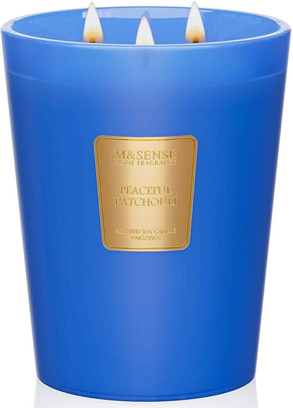 M&SENSE Peaceful Patchouli Scented Candle 35oz 150H Burn Time Long Lasting, 3-Wick Natural Aromatherapy Fall Winter Candle, Home Fragrance Housewarming Festival Gifts