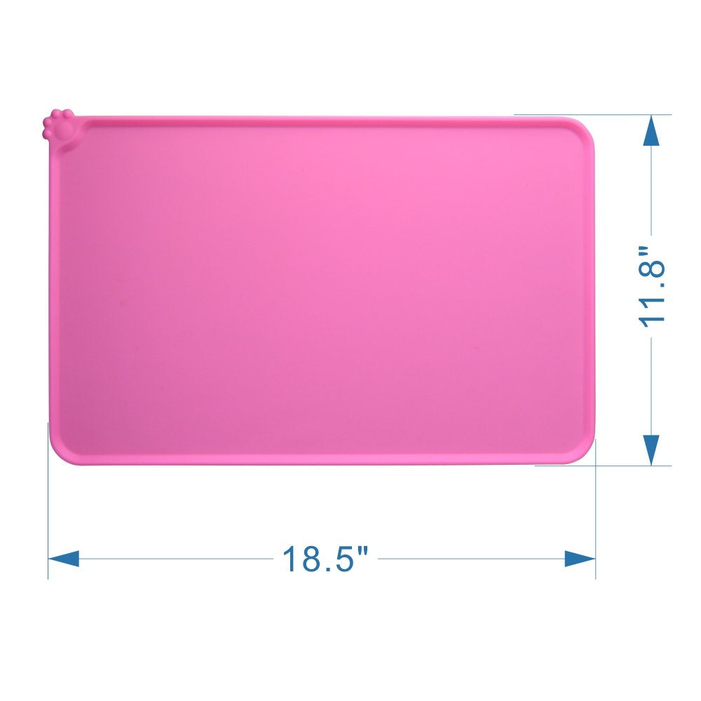 Dog Food Mat, Silicone Dog Cat Bowl Mat, Non Slip Pet Feeding Mat Waterproof Dog Placemat for Small Animals (18.5"x11.8", Pink)