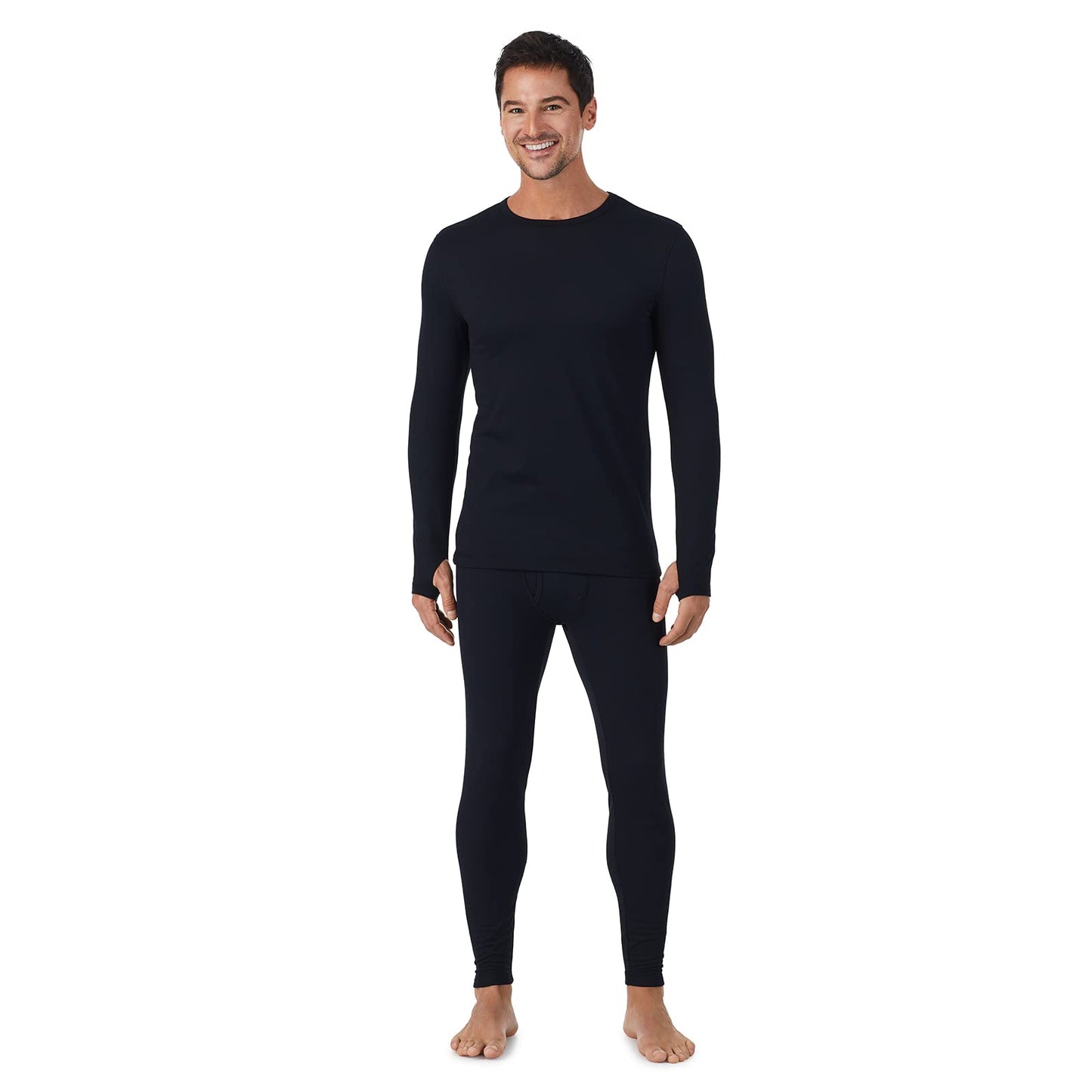 Cuddl Duds Mens Heavyweight Fleece Lined 2 Piece Thermal Underwear Set – Long Sleeve Shirt & Leggings Base Layer for Cold Weather – Winter Clothing Long Johns Lounge Sets for Men, Black, XL