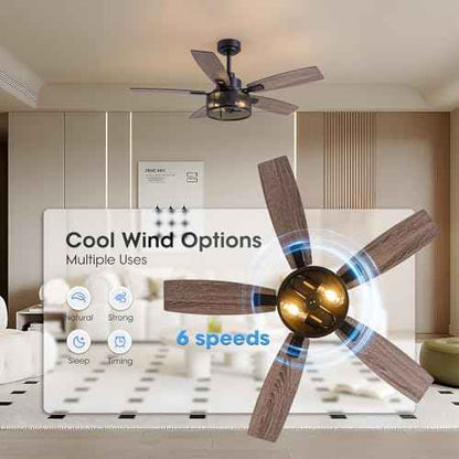 46 Inch Ceiling Fans with Lights and Remote Control, Farmhouse Ceiling Fan for Bedroom Living Room and Patio, Black Caged Ceiling Fan for Indoor and Outdoor