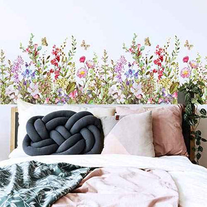 4 Pieces Flower Wall Stickers Decals Removable Vinyl Plants Wall Stickers Peel and Stick Wall Sticker for Baby Home Bedroom Living Room Home Decoration