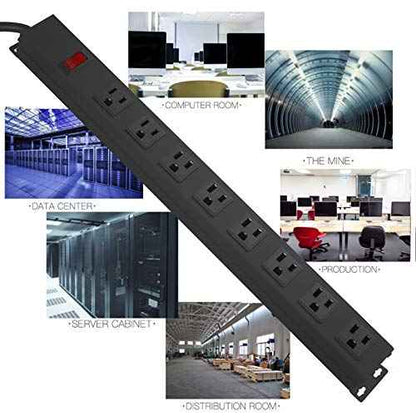 2Pack Metal 8 Outlet Mountable Power Strip, Wall Mount Outlet Heavy Duty, Wide Spaced Commercial Shop Power Strip with Switch, 15 FT SJT 14AWG Power Cord.