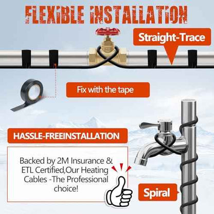 £¨3FT-200FT£©Pipe Heating Cable for Pipe Freeze Protection, Heat Cable for Water Pipes, Heat Tape for Water Pipes, Plumbing Fixtures, Keeps Water Flowing at -40¡ÆF, 120V 5W/FT£¨80FT£©