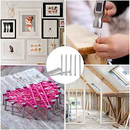 376pcs Hardware Nails Assortment Kit with 8oz Small Claw Hammer, Mini Hammer with Anti-Slip Handle, Maximum Length 2 Inches, Finishing Nails for Hanging Pictures, Household & DIY