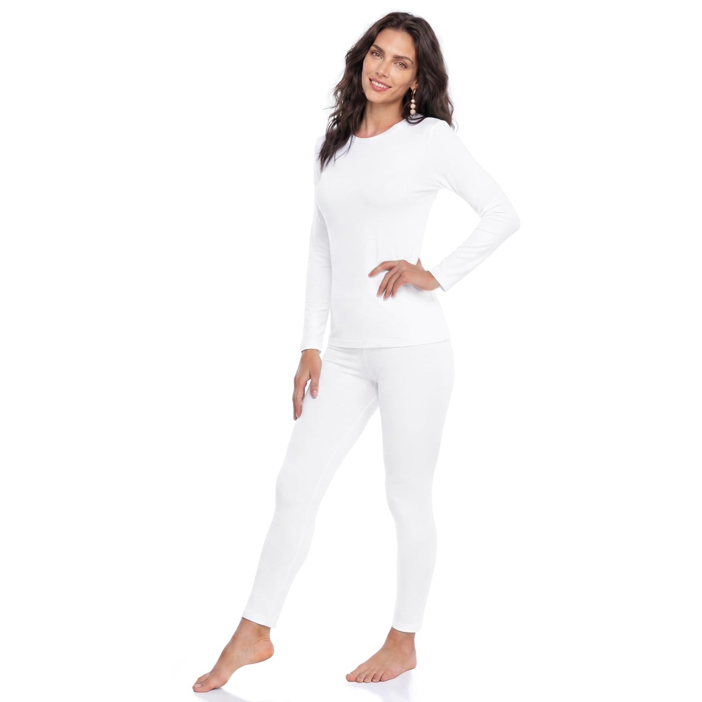 WEERTI Thermal Underwear for Women Long Johns with Fleece Lined Base Layer Women Cold Weather Top Bottom-White L