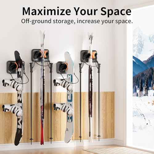 Ski Rack 1Pack, Ski/Snowboard Wall Mount, Skateboard Wall Mount, Fits Any Ski/Snowboard, Holds Up to 25lbs, Winter Gear Organizer, Vertical Ski Storage Rack for Home & Garage