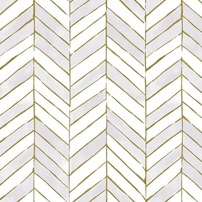 Gold and Light Gray Peel and Stick Wallpaper, Modern Geometric Contact Paper 17.3''x78.7'', Removable Herringbone Wallpaper, Geometric Striped Contact Paper Self-Adhesive for Cabinets