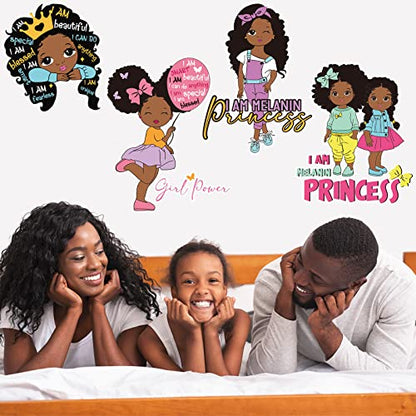 4 Pieces Black Girl Inspirational Quote Wall Decal Motivational Saying African American Sticker Positive Stickers Little Decals for Bedroom Girl Power Wall Decal for Nursery Decor