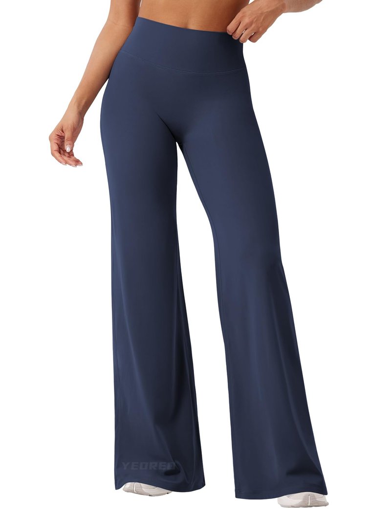 YEOREO Workout Leggings Womens No Front Seam Straight Leggings 33" High Waist Buttery Eddiy Gym Yoga Pants Navy Blue XXS
