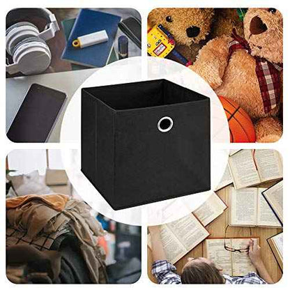 Black Storage Cube Bins 11x11x 11 Inch Cubes Organizer Storage Bins Foldable Fabric Strorage Boxes Collapsible Cubicle Storage Baskets Cloth Cube Inserts Storage Drawer for Cube Organizer QY-SC18-3