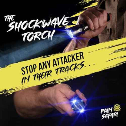 2-in-1 Stun Gun Flashlight | Rechargeable Stun Gun for self Defense Men Women | Shockwave Mini Tactical Stungun | Palm-Sized | 150-Lumen, 9,000 Volts to Deter Attackers