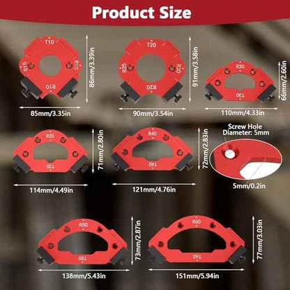 7PCS Router Corner Radius Templates Set Aluminium Alloy CNC Machined Multiple Radius Corner Router Guides for Woodworking R10 T10 R15 R20 T20 R25 R30 T30 R35 T35 R40 T40 R50 T50 R60 T60