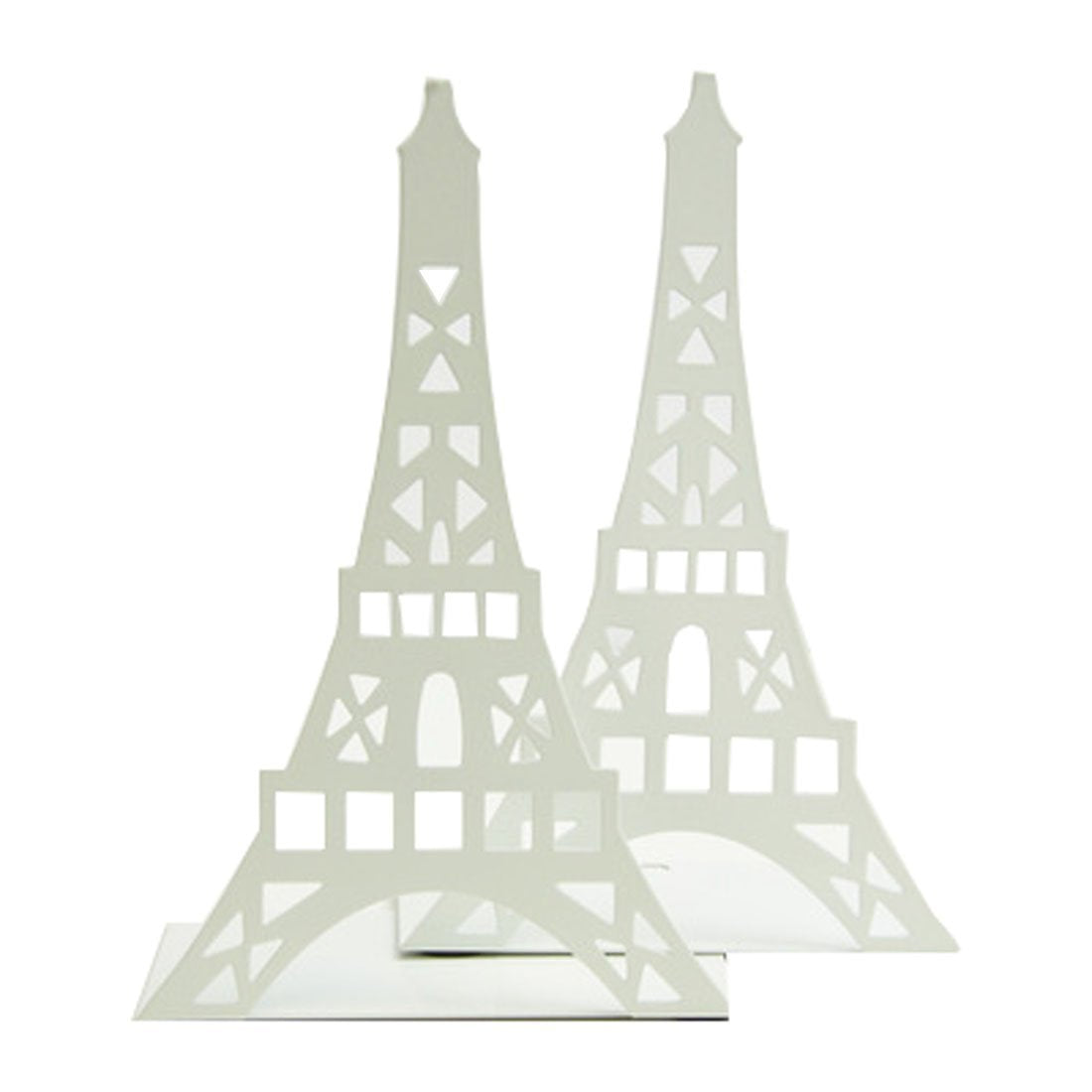 One Pair Creative Paris Eiffel Tower Book Organizer Metal Bookends for Kids School Library Desk Study Home Office Decoration Gift (White)
