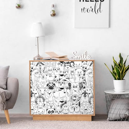 FunStick Black and White Wallpaper Peel and Stick Modern Animal Wall Paper Self Adhesive Vinyl Fun Lion Tiger Deer Dog Animal Contact Paper Removable Wallpaper for Kids Room Bedroom Walls 17.5"x118"