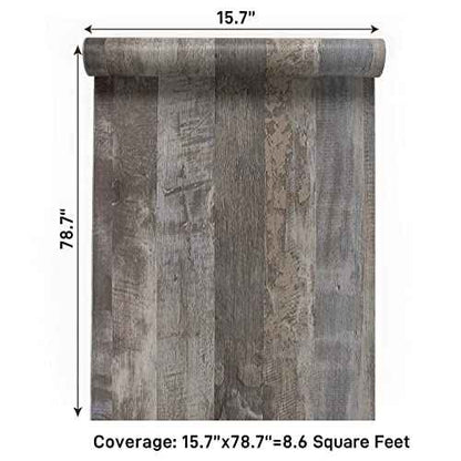 VaryPaper 15.7''x78.7'' Distressed Brown Grey Wood Contact Paper for Walls Removable Waterproof Shiplap Peel and Stick Wallpaper Wood Grain Vinyl Wrap Wood Plank Wallpaper for Bedroom Countertops