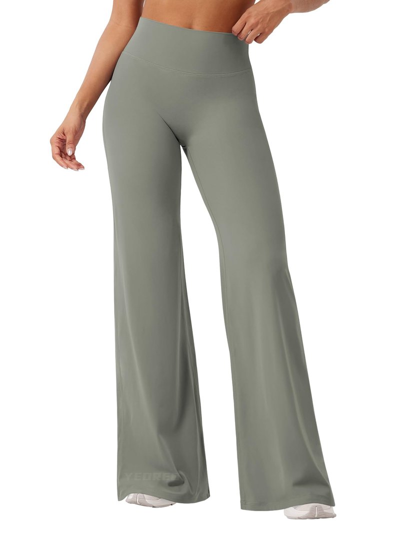YEOREO Workout Leggings Womens No Front Seam Straight Leggings 33" High Waist Buttery Eddiy Gym Yoga Pants Gray Green L