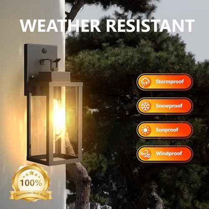 Motion Sensor Dawn to Dusk Outdoor Sensor Light Fixture Anti-Rust Exterior Wall Lighting Waterproof Outdoor Wall Lantern for Porch Patio Front Door Garage - 2 Pack