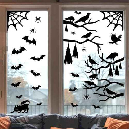 Crow Tree Branch Wall Decals Halloween Vinyl Black Ranven Window Stickers Scary Cat Bat Wall Stickers Spider Crow Halloween Wall Decals Holiday Bat Window Stickers Party Decorations
