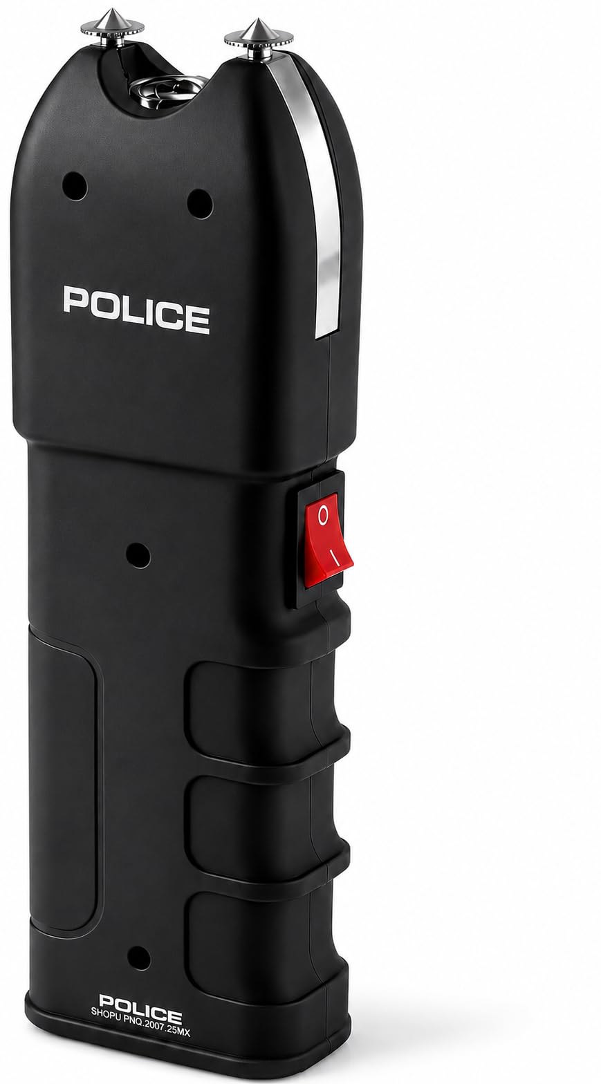 POLICE Stun Gun for Self Defense 928 - High Voltage Rechargeable with LED Flashlight, Compact & Heavy Duty, Personal Security for Women & Men - Black