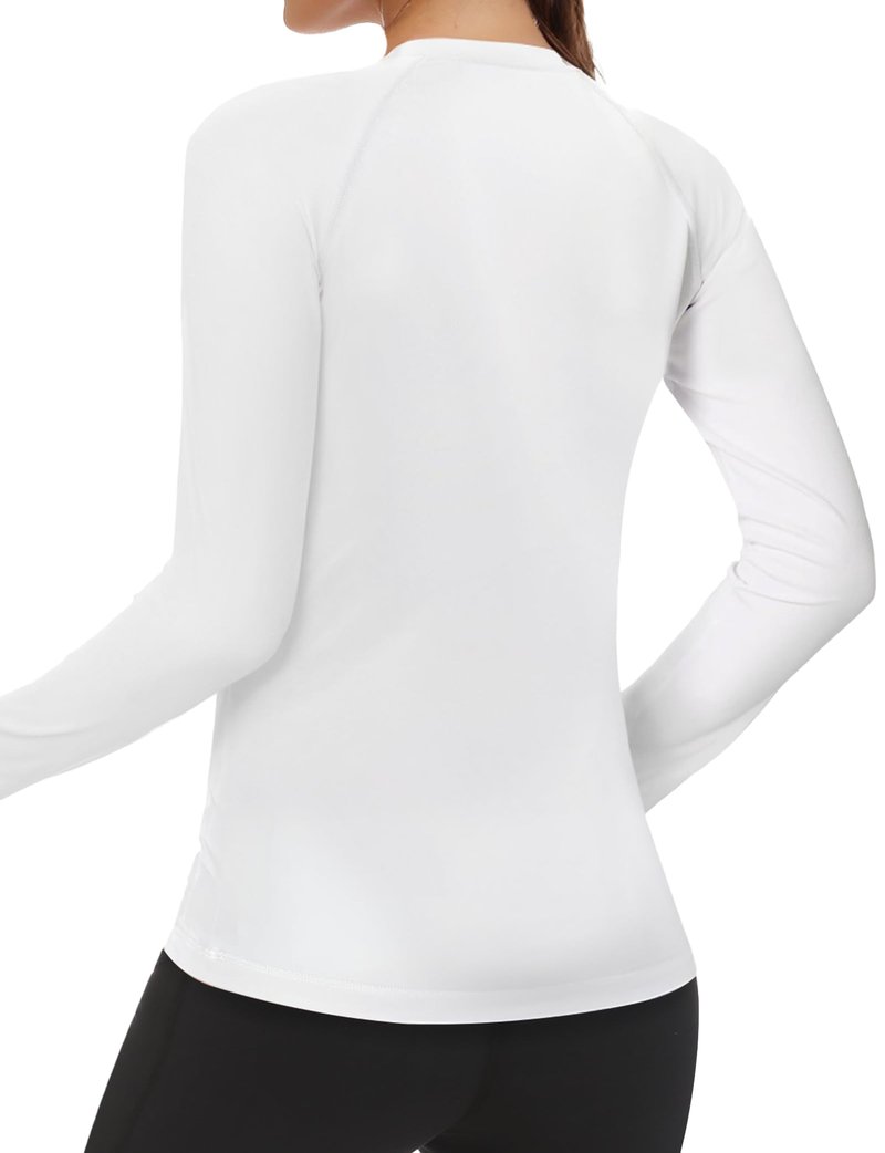 Rash Guard for Women UPF50+ Sun Shirt, Long Sleeve UV Protection Shirts Women Quick Dry Workout Shirts Hiking Swimming Tops (US, Alpha, XX-Large, Regular, Regular, White)