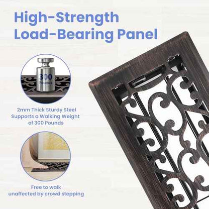 4x14 Inches 2 Pack Heavy Duty Walkable Floor Register - Easy Adjust Air Supply Lever Decorative Floor Vent Covers, Savannah Design Vent Covers for Home - Oil Rubbed Bronze