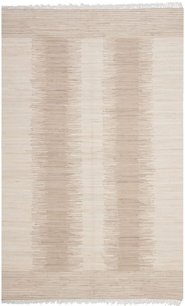 SAFAVIEH Montauk Collection Area Rug - 5' x 7', Beige, Handmade Fringe Cotton, Ideal for High Traffic Areas in Living Room, Bedroom (MTK752A)