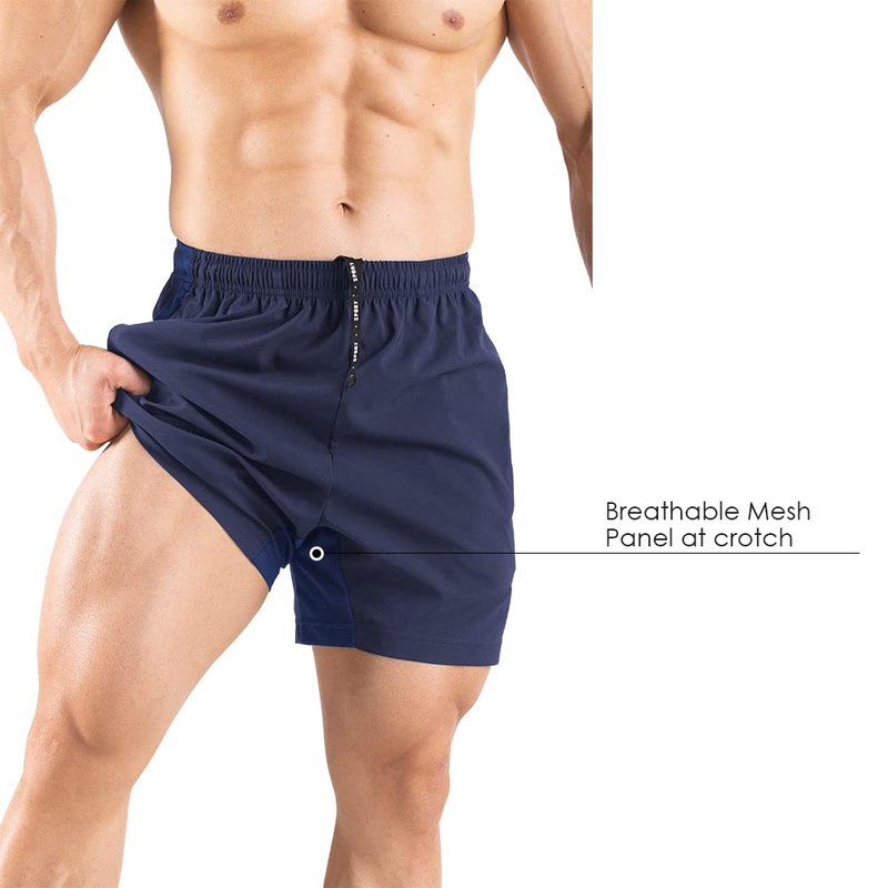 Gaglg Men's 5" Running Shorts 2 Pack Quick Dry Athletic Workout Gym Shorts with Zipper Pockets Navy/Green,XX-Large