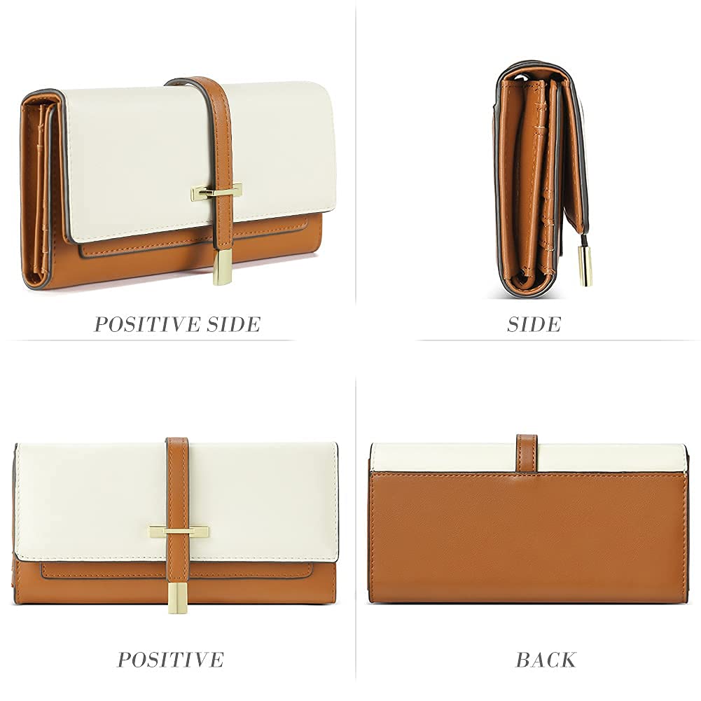 CLUCI Leather Wallet for Women Slim Designer Trifold Ladies Credit Card Holder Brown and Beige