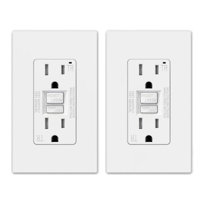 ELEGRP GFCI Outlet 15 Amp, Self-Test GFI Electrical Outlet with Thinner Design, TR Tamper Resistant GFCI Receptacle, Ground Fault Circuit Interrupters with Wall Plate, UL Listed, Matte White, 2 Pack