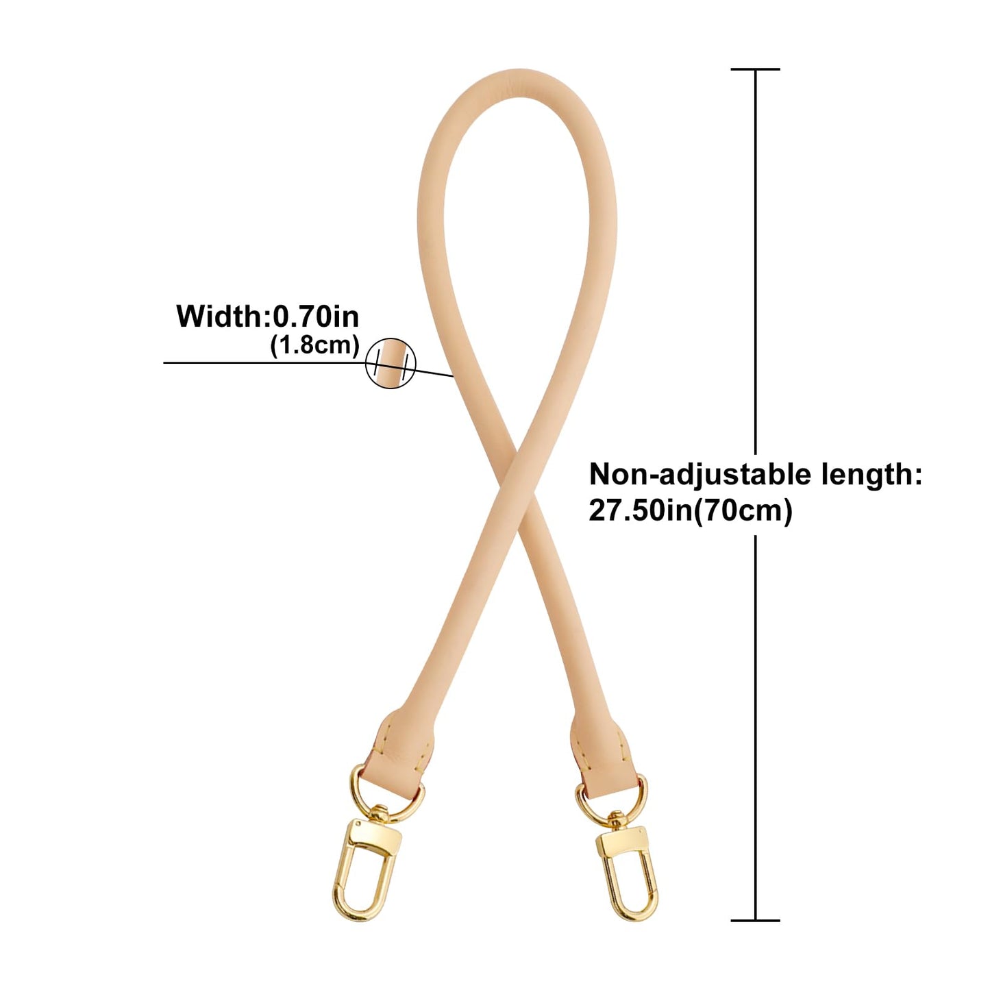 KIYOMIL Bag Genuine Vachetta Leather Shoulder Short Strap Replacement Fit for Graceful Damier or Speedy 25 30 35 Handbag (Length:27.5in-APRICOT)