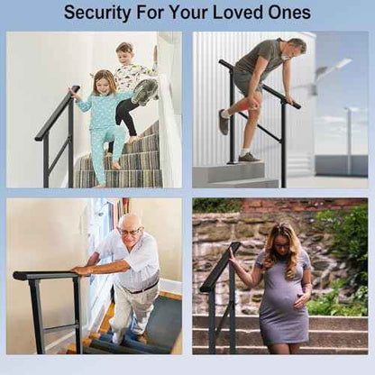 Outdoor Handrails for 2-3 Steps, Stair Railing Kit for Concrete & Porch Steps, Adjustable Black Iron Hand Rail for Seniors, Easy Installation, Retro Arch Design