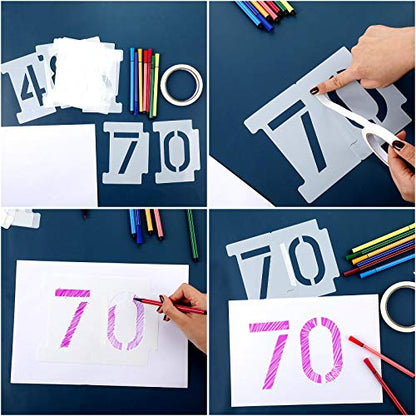 Curb Stencil Kit 0-9 Numbers Stencils Kit 14 Mil Plastic and 4 Inch Tall Numbers with Masking Tape for Mailbox Address Painting(21 Pieces)