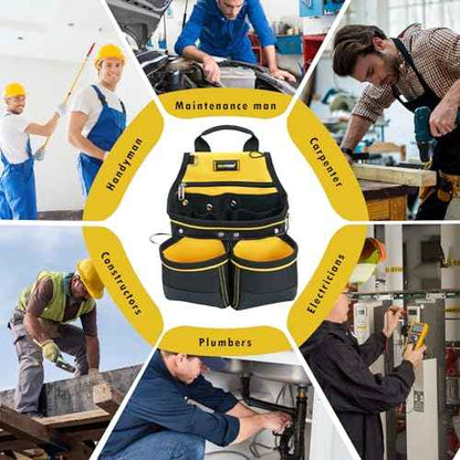 MELOTOUGH Carpenter Tool Pouch with 10 Pockets,Electrician,Framer Belt Bag,with Belt Clip£¬Tool Belt Pouch with Hammer Holder for Roofers,Constructors,Handyman,Electrician