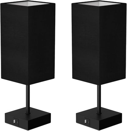 Sailstar Bedside Table Lamps Set of 2, Touch Bedroom Lamp with USB C+A Charging Ports, 3 Way Dimmable Lamps for Night Stands, Small Table Lamp for Bedroom Decor, LED Bulbs Included, Upgraded Black