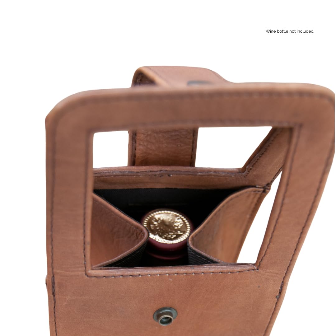 Argali Wines Premium Collection Single Bottle Wine Tote - Genuine Leather, Elegant & Durable, Secure Locking Strap, Sophisticated Gift for Wine Enthusiasts (Brown)