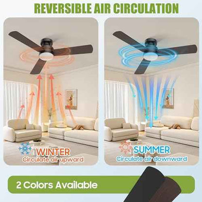 Ceiling Fans with Lights, 42" Modern Low Profile Ceiling Fan with Light and Remote Control, 3CCT, 6 Speeds Reversible DC Motor, Noiseless, Black LED Ceiling Fan for Bedroom, Living, Indoor/Outdoor Use