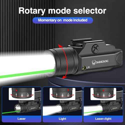 DARKFANG Tactical Flashlight and Green Laser Light Combo 1500 Lumen for Shotgun/Pistol Light with Momentary/Strobe Function for 1913 Picatinny Rail