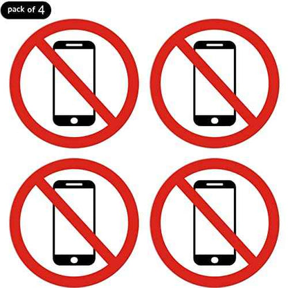 dealzEpic - No Cellphone Use/No Mobile Phone Allowed - Self Adhesive Peel and Stick Warning Vinyl Decal - 3.94 inches in Diameter | Pack of 4 Pcs
