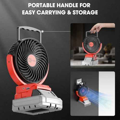 ohyes Jobsite Fan Compatible with Milwaukee 18V Battery Brushless Motor with USB A+C Fast Charging for Camping Outing & Concert(Battery not included)