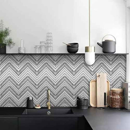 HAOKHOME Black and White Wallpaper Boho Geometric Self Adhesive Textured Wall Paper Modern for Bathroom Decor e 17.7in x 9.8ft